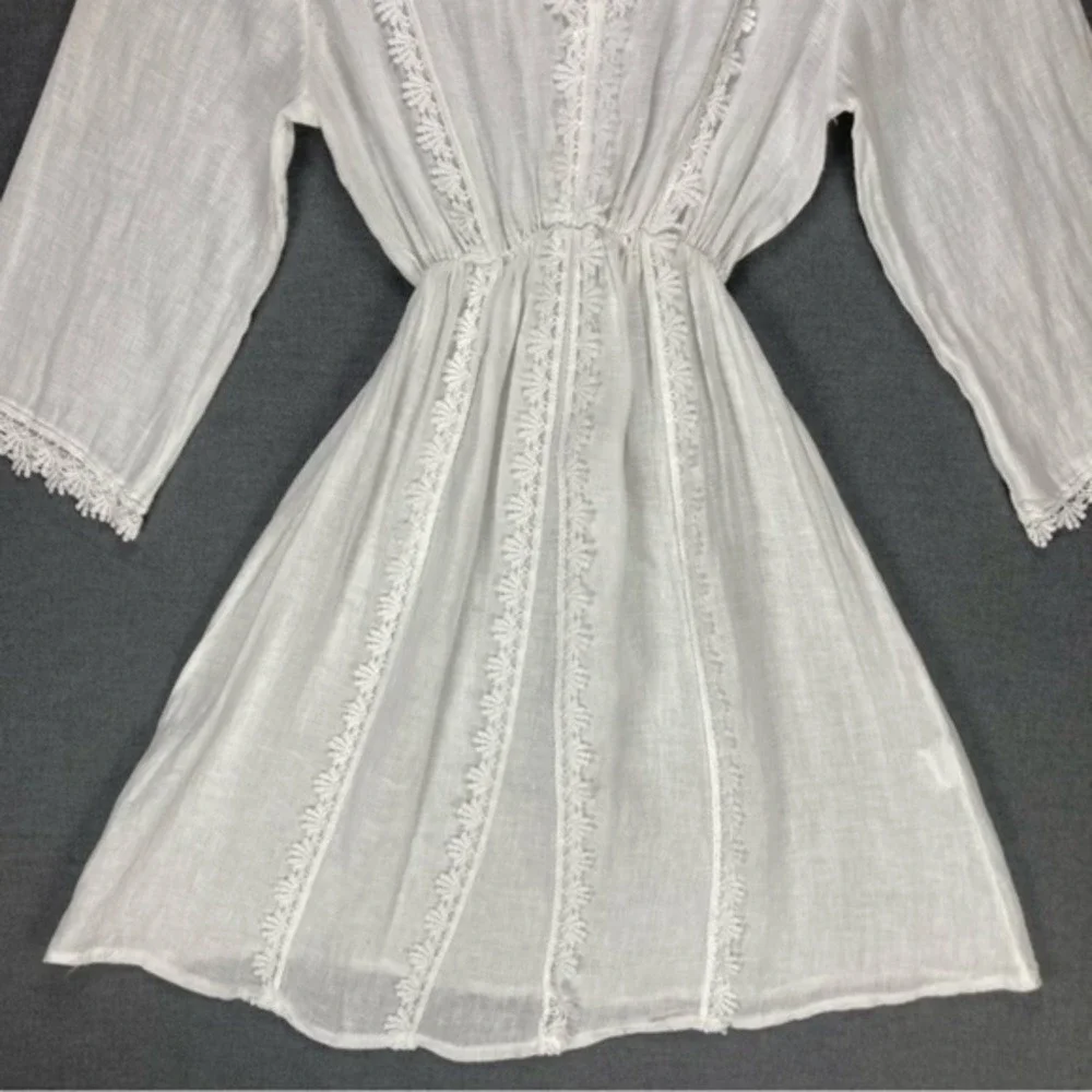 Luisa Ricci Linen Lace Tunic Beach Coverup Dress Women Medium White Cottagecore - Picture 4 of 13